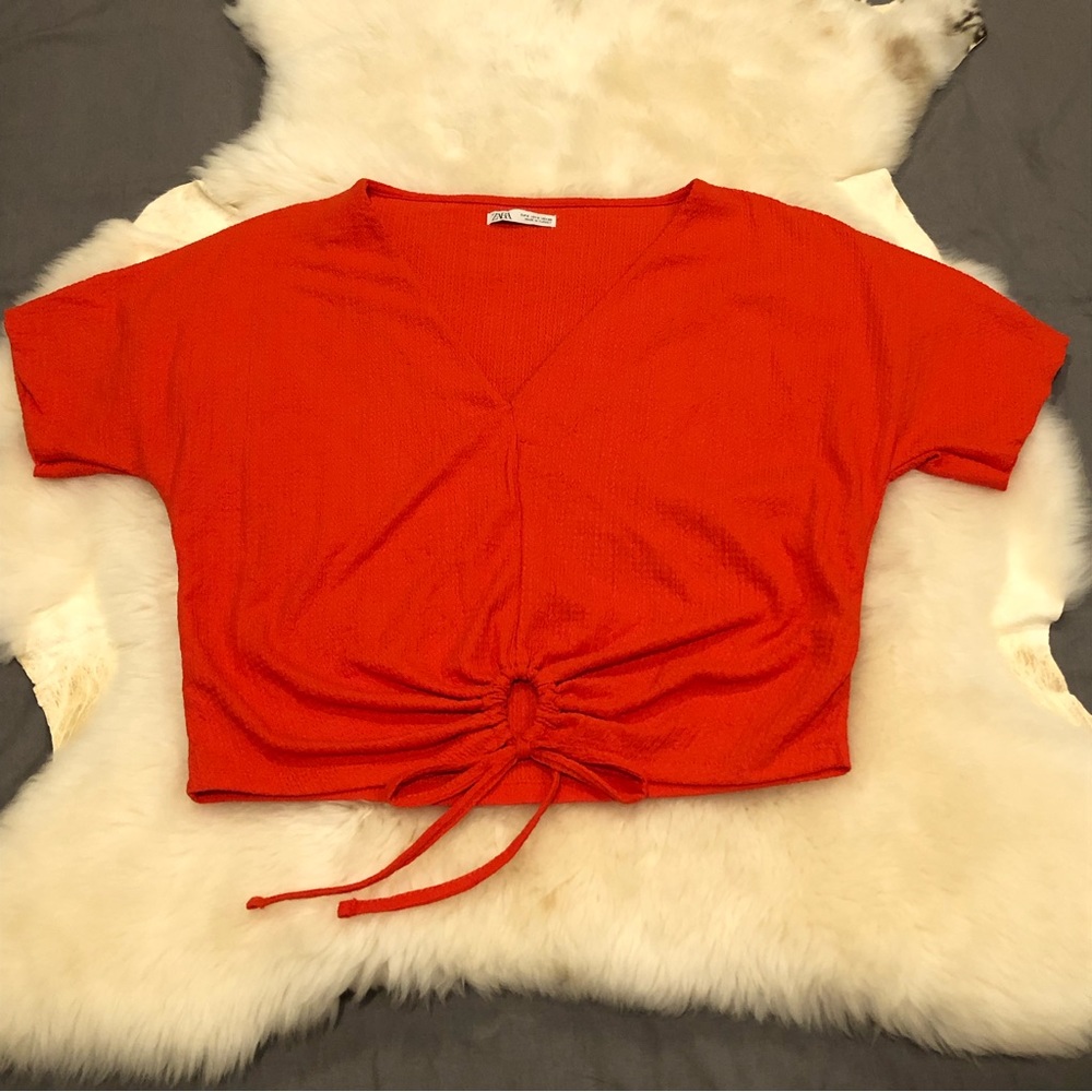 ZARA Bohemian Popping Red Top
